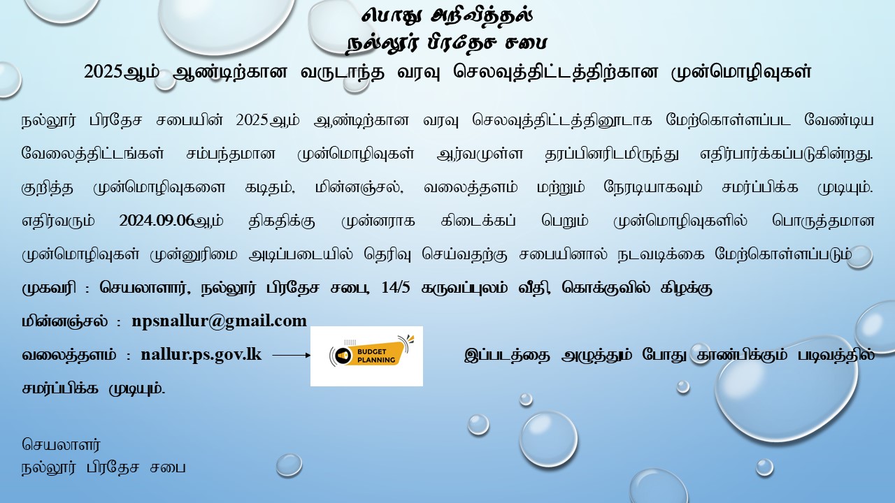 2025ஆம் ஆண்டிற்கான வருடாந்த வரவு செலவுத்திட்டத்திற்கான முன்மொழிவுகள்